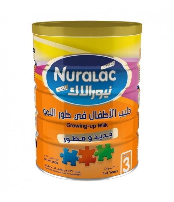 product-6281007034180 حليب أطفال نيورالاك رقم 3 بعبوة 900 جرام، مناسب للمرحلة العمرية الموضحة على العبوة.