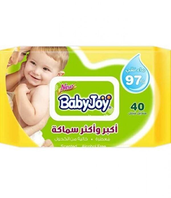 مناديل مبلله بيبي جوي اكبر واكثر سماكه معطره 40 منديل العبوة الضخمه